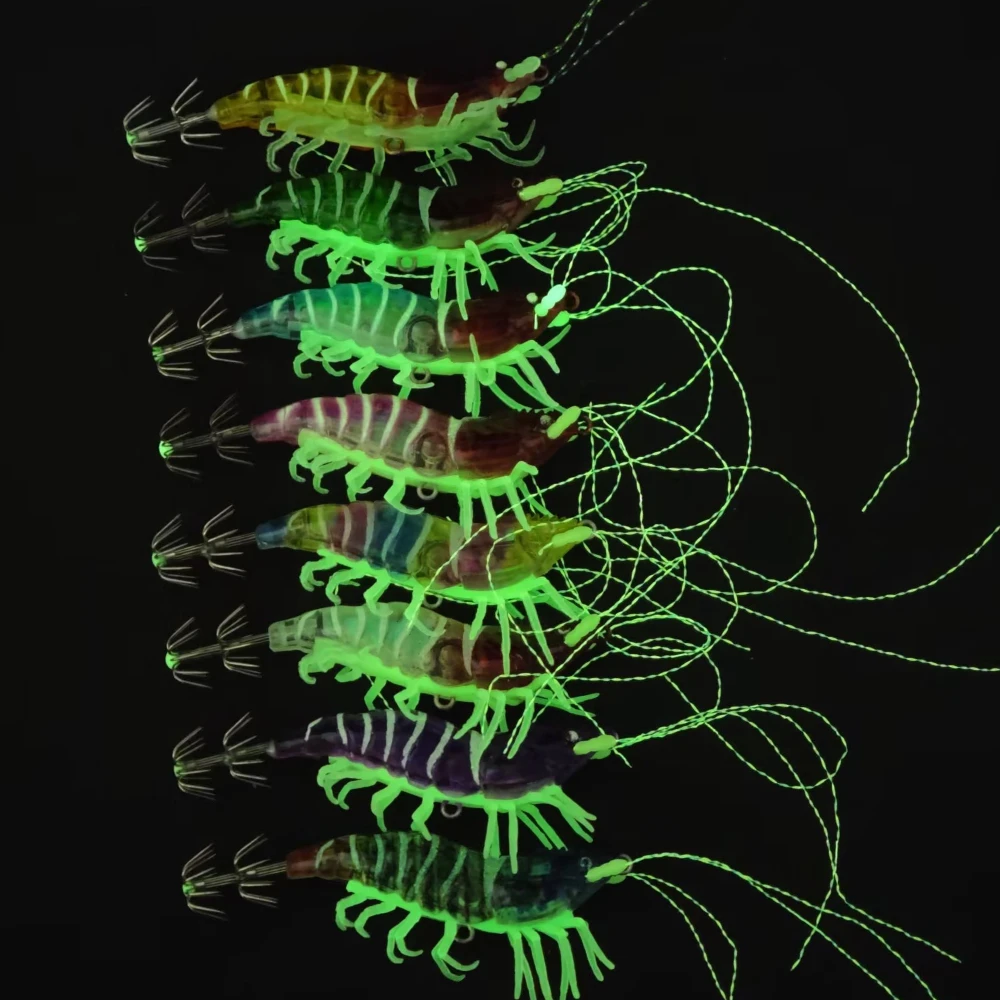 1 Stück Horizontales Egi-Set 10,5 cm Leuchtende Simulations-Garnelen-Angelköder Leuchtender Horizontaler Tintenfisch-Jig UV-Garnelen-Oktopus-Köder – Detail 2