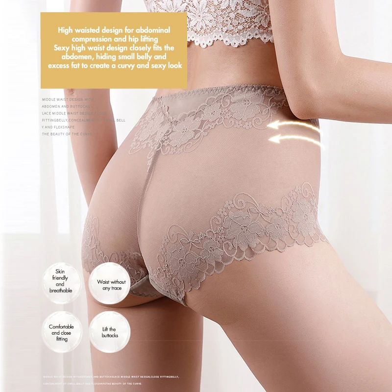 3pcs Sexy Lace Panties Women's Underpants Solid Color Large Size High waist Briefs Breathable Lift buttocks Female Underwear