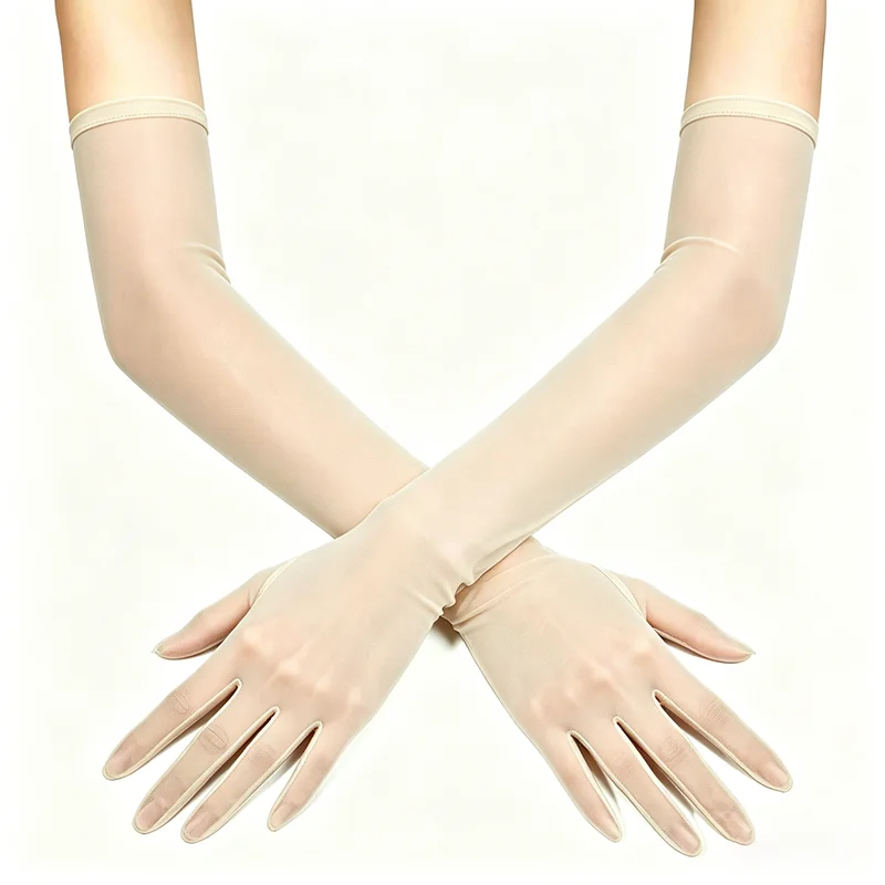 55cm Bonbonfarbene Dehnbare Netz-Lange Handschuhe Damen Sexy Sonnenschutz Atmungsaktiver Transparenter Tüll für Hochzeit Party Bühnenauftritt – Detail 5