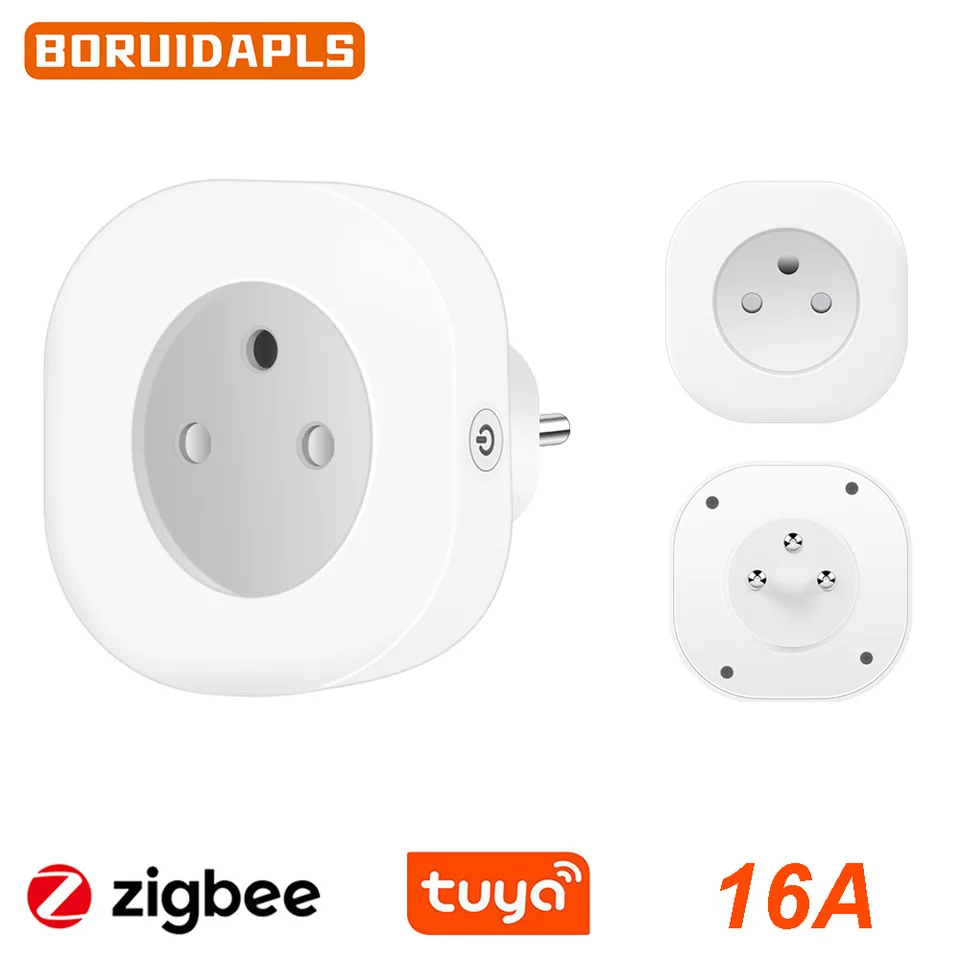 BORUIDAPLS Tuya Zigbee 스마트 소켓 EU/FR/이스라엘/브라질/스위스 16A 전력 모니터링 기능 포함 음성 제어 Alexa Google 홈
