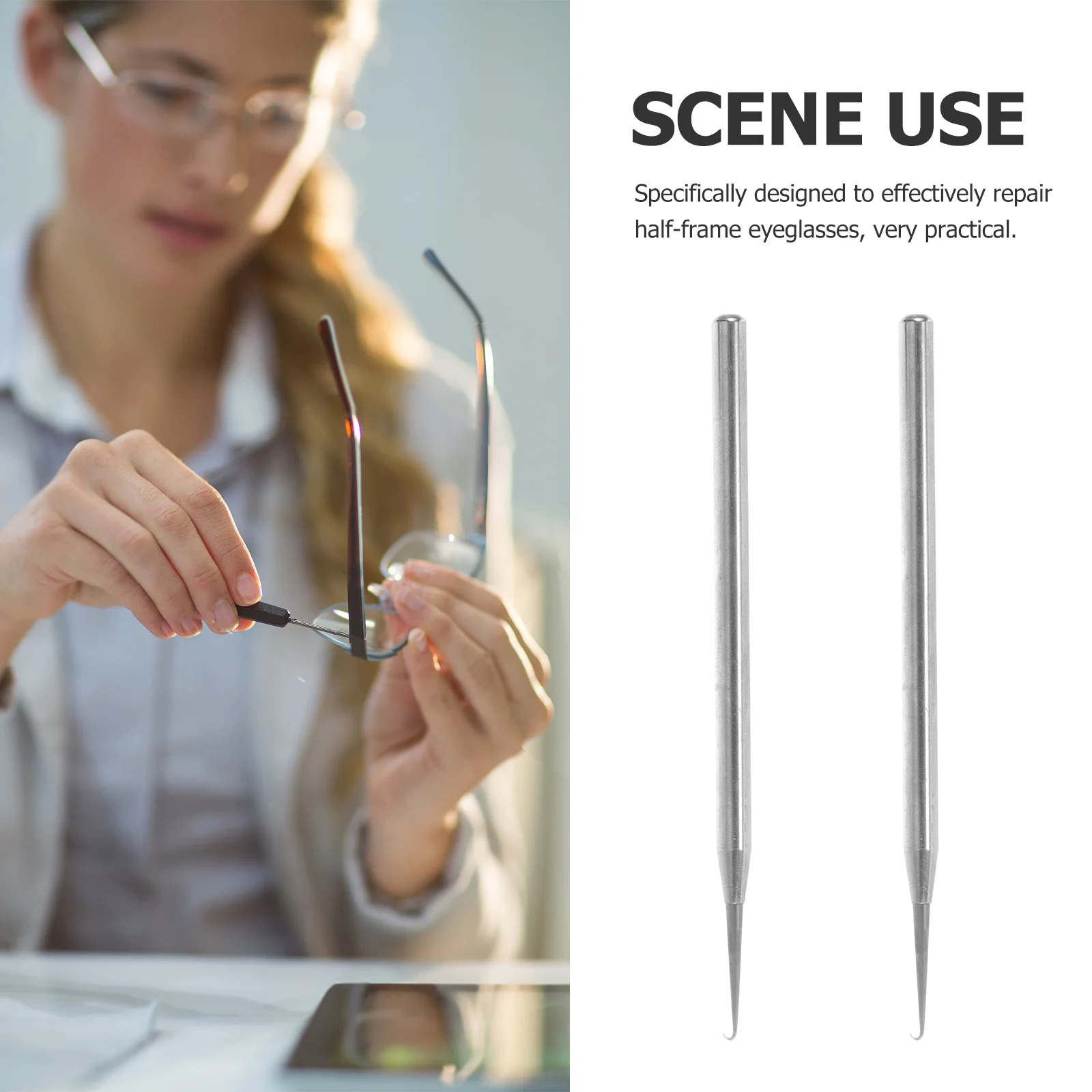 

2Pcs Stainless Steel Half Frame Eyeglass Hook Needle Repair Tool Glasses Hook Needle Replacement Eyewear Fixing