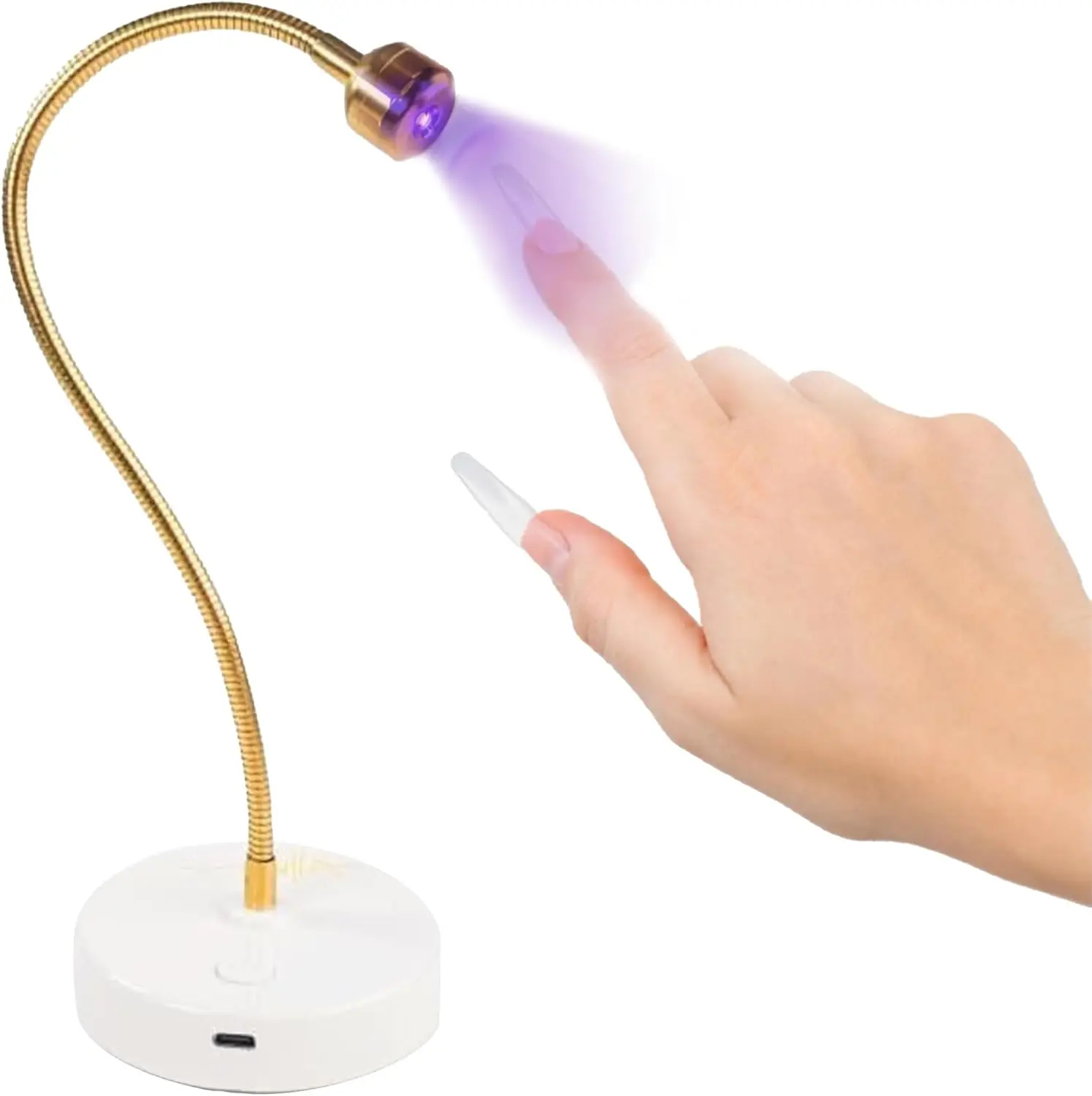 ضوء فلاش كور للأشعة فوق البنفسجية - مصباح أظافر LED معقوفة لتلميع الجل - لاسلكي، لاسلكي، قابل لإعادة الشحن (3 وات - ذهبي)
