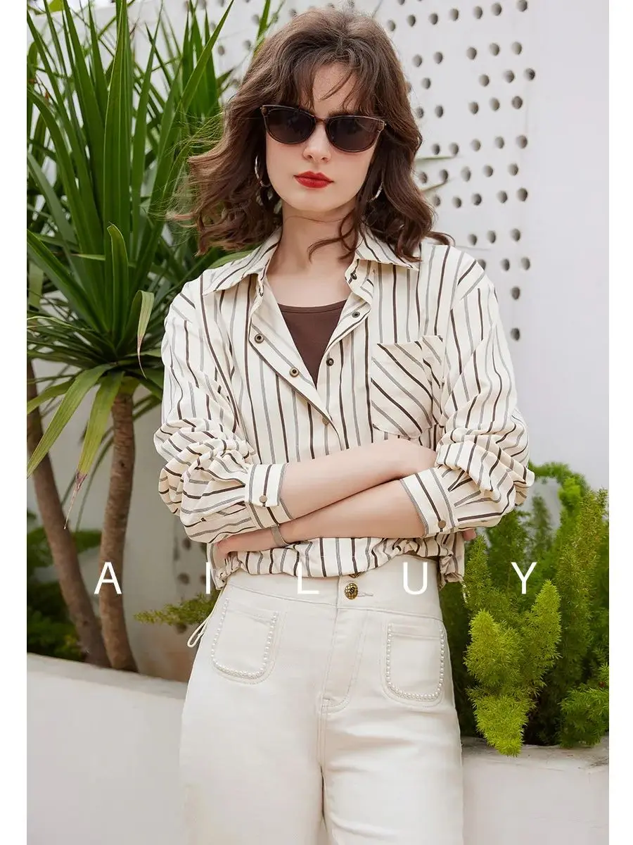 LOUIS YAO Women Fake Two Pieces Shirt 2024 Spring Turn Down Collar Long Sleeve Drop Shoulder Sleeve Loose Fit Short Blouses Top