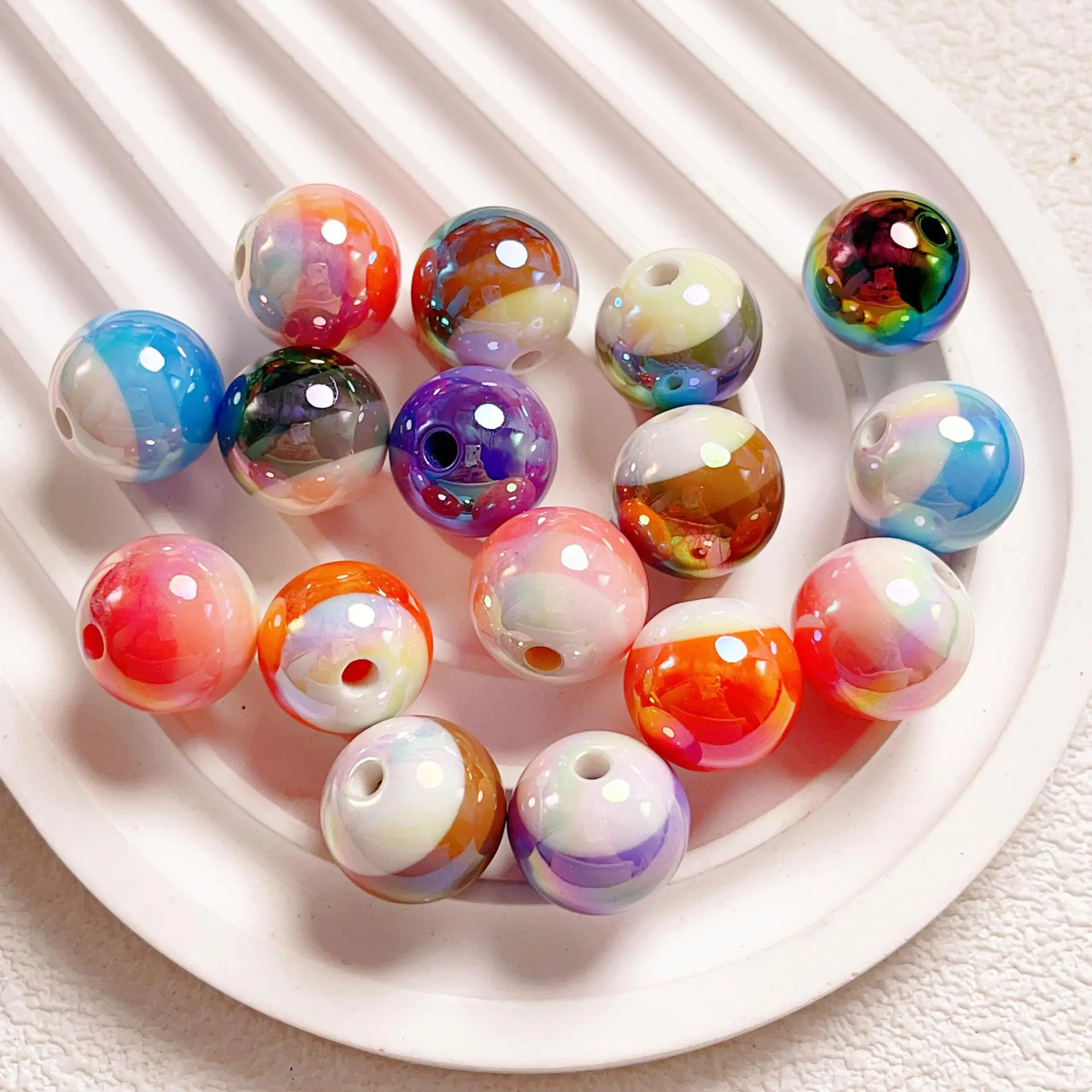 Resin Lollipop Stripe Straight Hole Round Beads DIY Handmade Jewelry Accessory Material 50pcs 16mm Gumball Beading Craft