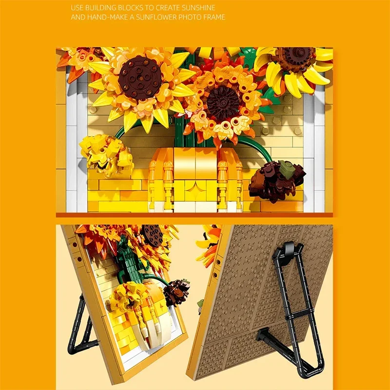 1011 pçs criativo van gogh girassol moldura de foto pintura blocos de construção arte montar tijolos brinquedo presente para crianças