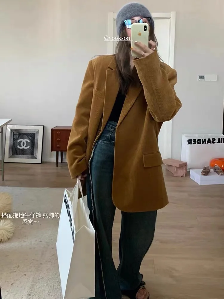 All-match Classic Miscellaneous Cotton-Padded Women\'s Woolen Suit Coat New Autumn and Winter Vintage Thick Loose Woolen Coat Top