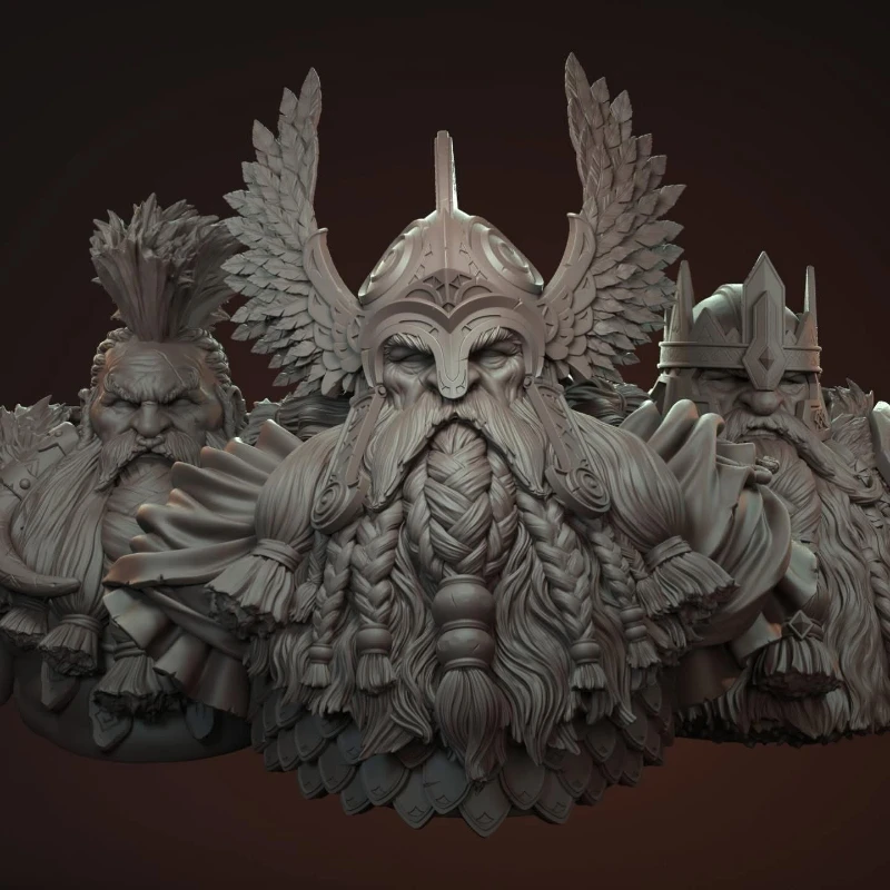 

1/12 Scale Die-Cast Resin Bust Model Kit Dwarf King Statue Set 3 Busts Unassembled and Unpainted