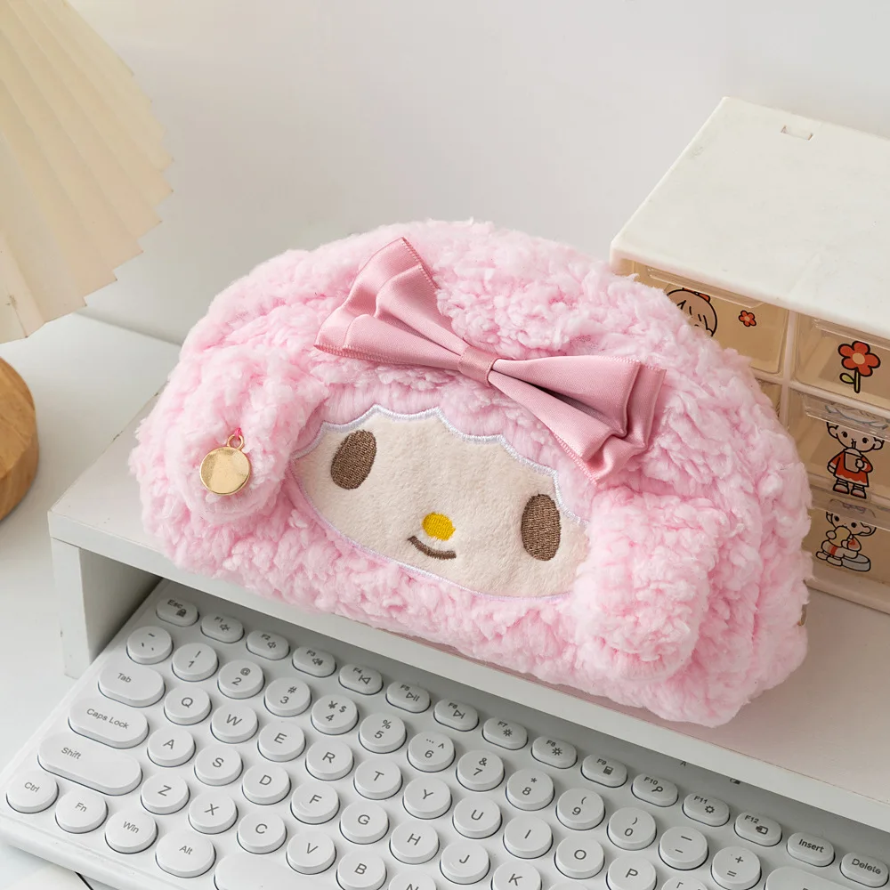 Sanrio Melody Cinnamoroll Fashionable Latest Pink Plush High Aesthetic Girl\'s Heart-shaped Pencil Case With Large Capacity