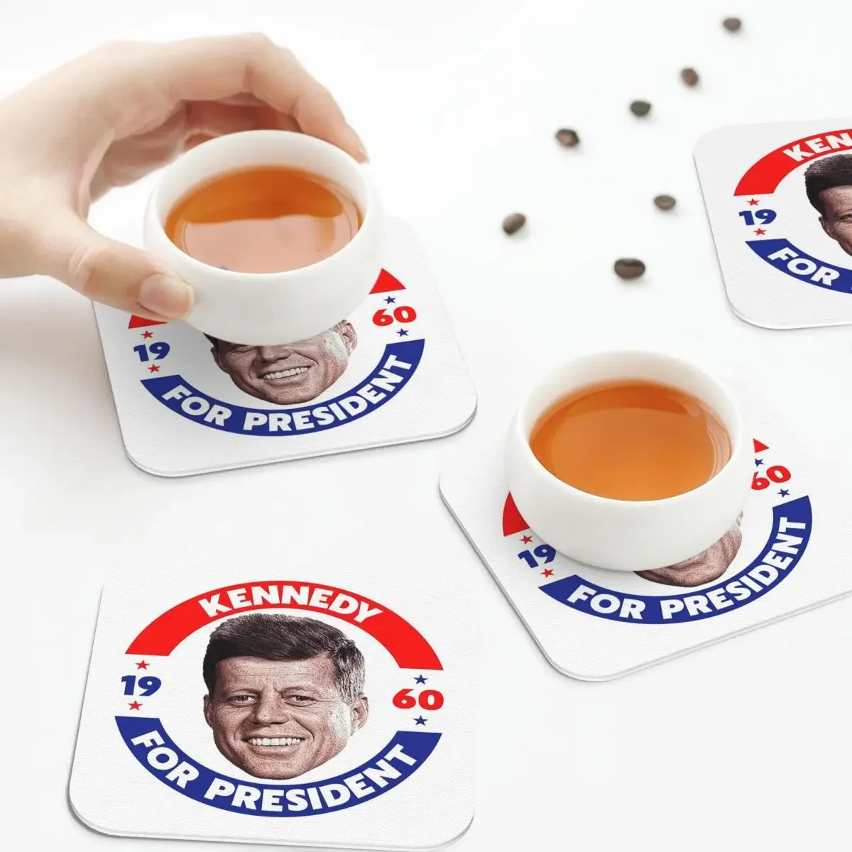 مفارش مطبخ لديكور المنزل ، مفارش قهوة ، وسادات أدوات مائدة منزلية ، فنجان مطبخ ، John F ، FK costers ، JFK in our ، طقم من 4