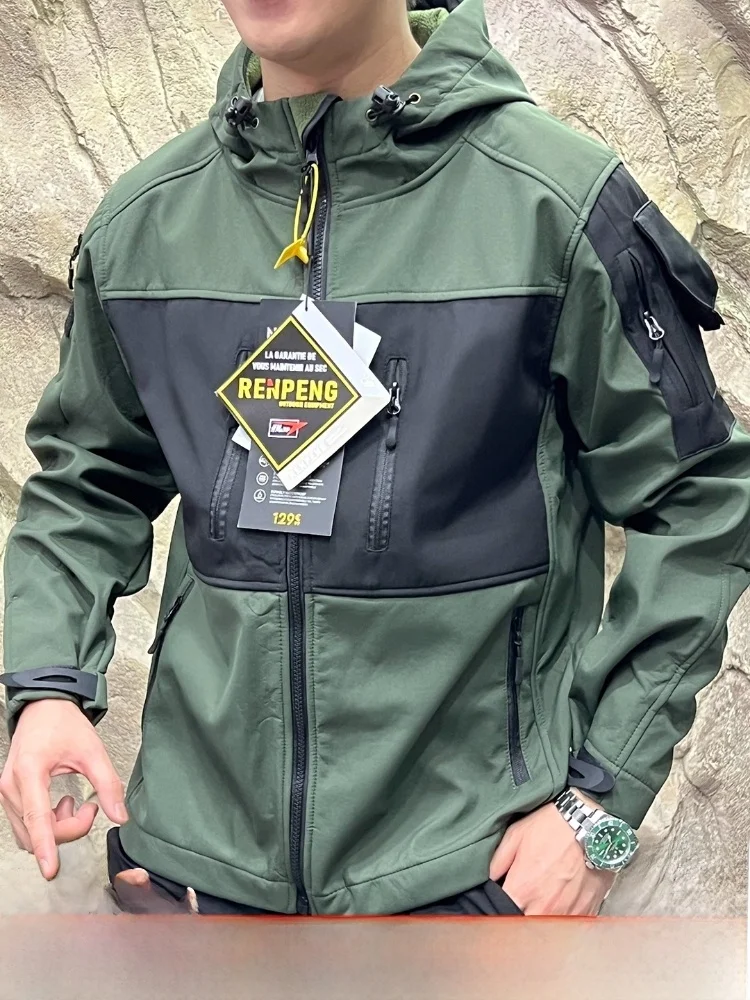 

Мужское пальто Tactical Command Series Fce Lined Soft ell Jaet для занятий спортом на открытом воздухе, теплое ветрозащитное длинное пальто с капюшоном на молнии све