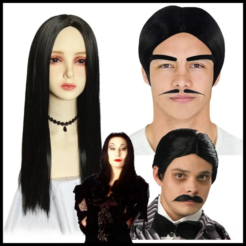 Movie Cos Wednesday Addams Family Cosplay Wig Homes Women Morticia Addams Hair Resistant Synthet Gomez Beard Wigs Caps Halloween