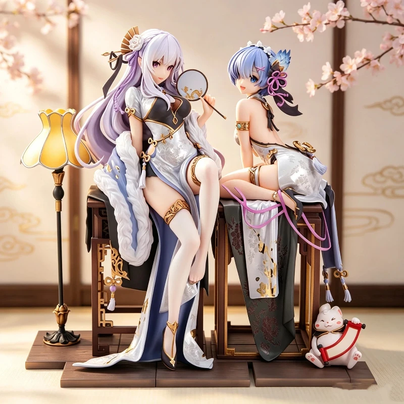Emilia Rem Figur Cheongsam Elegante Schönheit Charakterstatue Desktop-Dekoration Exquisites Sammlerstück Modell-Dekor Trendig