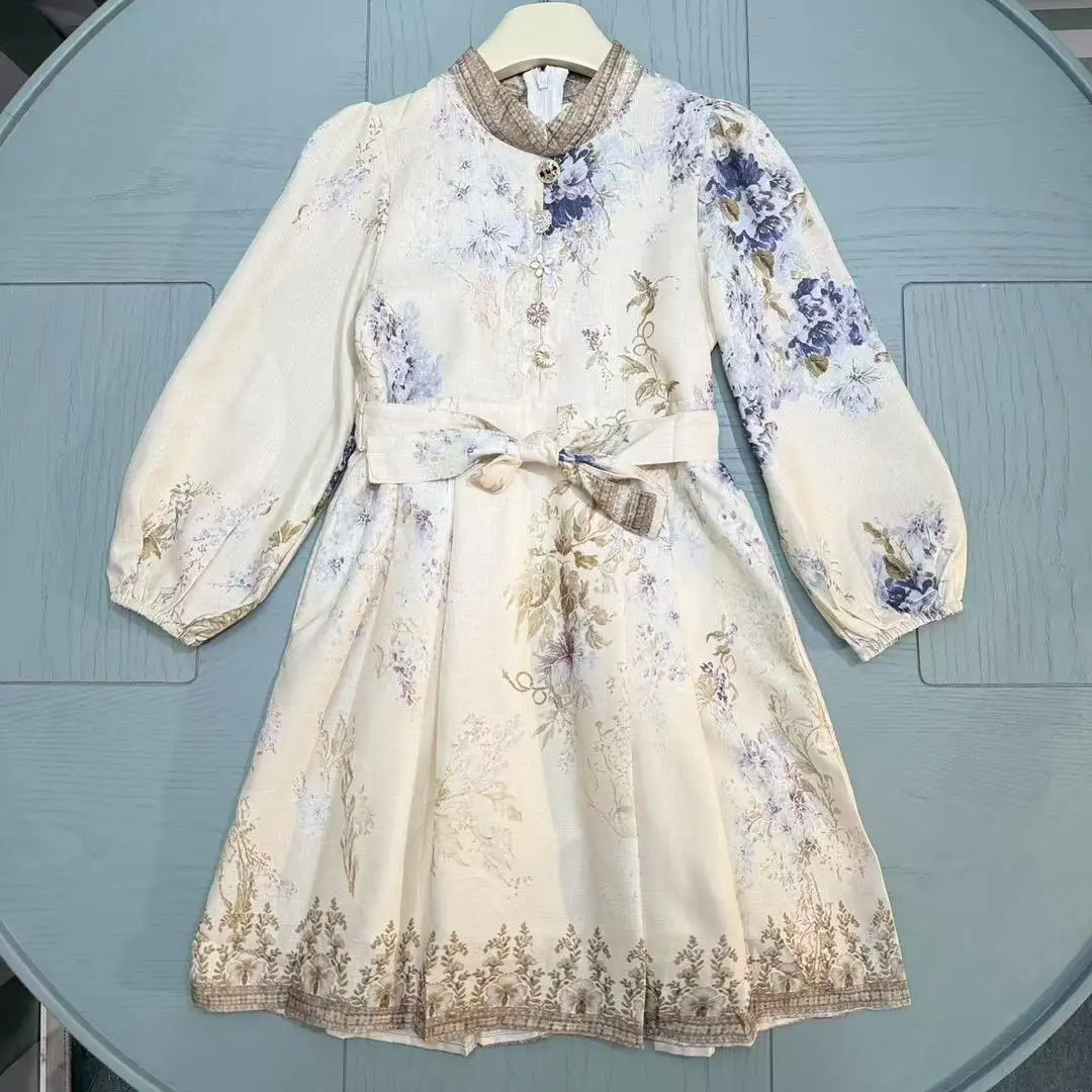 

Large quantity girl dress spot all size French elegant artistic pattern children dress big button mid length kids dress