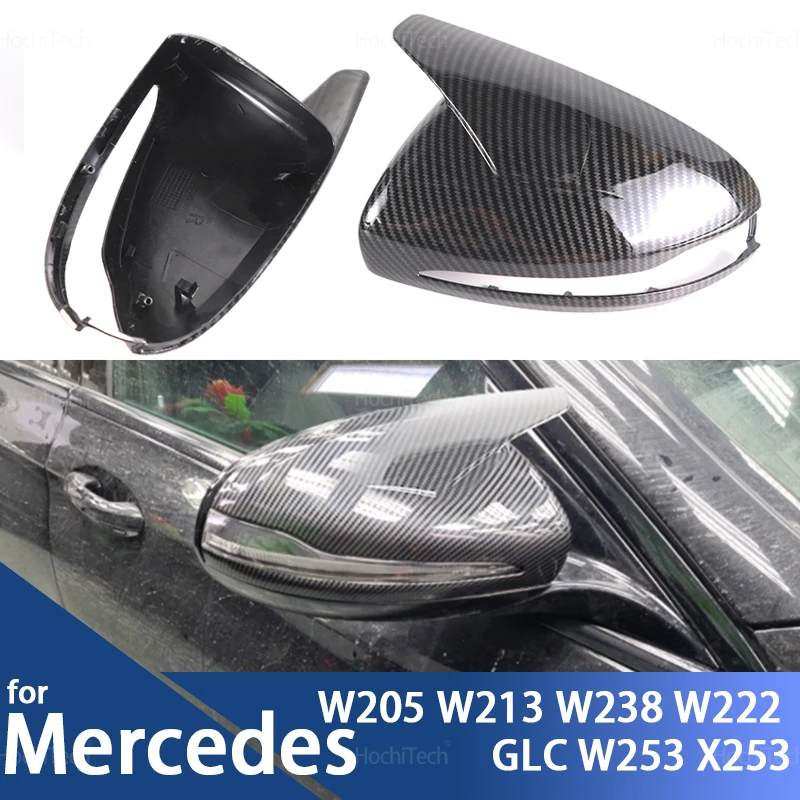 Carbon Fiber Look Black Side Mirror cover Caps for Mercedes AMG C E S GLC W205 W213 W238 W222 C217 C253 X205 W253 X253 only LHD