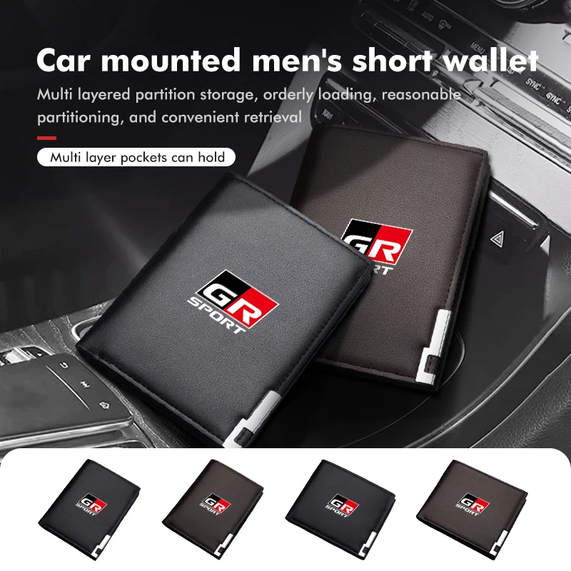 Leather Car Men Short Purse Brand Large Capacity Bifold Wallet For Toyota GR Sport Gazoo Racing Yaris 86 Corolla Hilux Supra