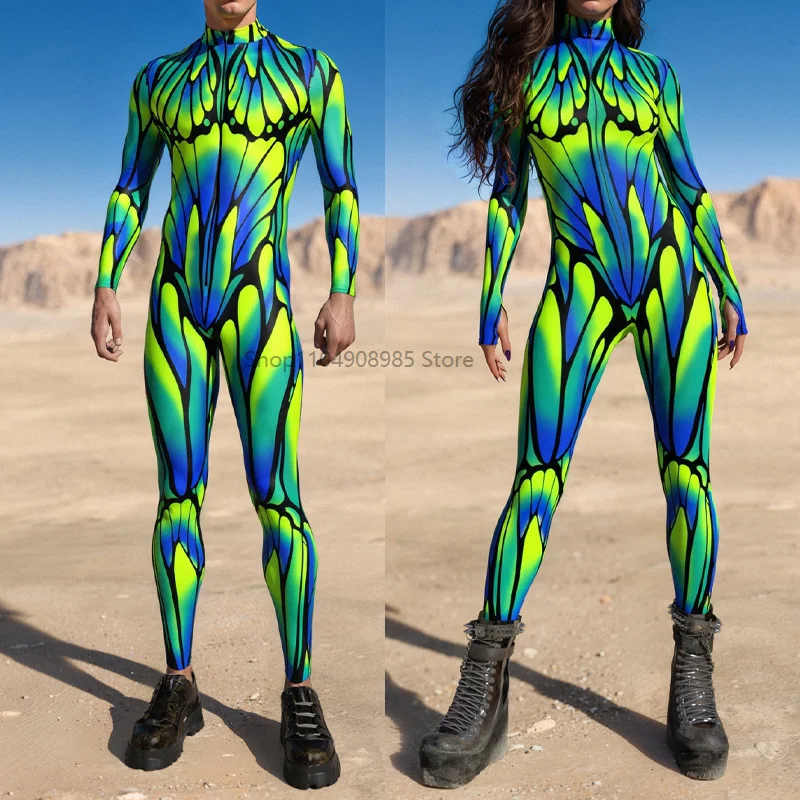 

Couple Women Butterfly Line Cyber Jumpsuit Holiday Halloween Shows Cosplay Bodysuit Party Zentai Suit Romper Performance Costume