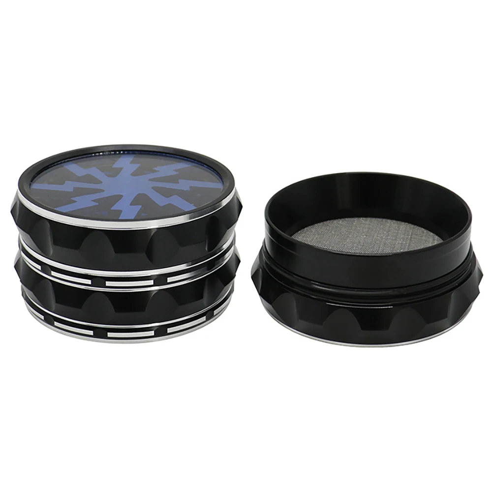 60mm Al Alloy Herb Grinder, 4-parts Metal Spice Mills, Transparent Skylight Tobacco Crusher, Smoking Accessories for Smoker Gift