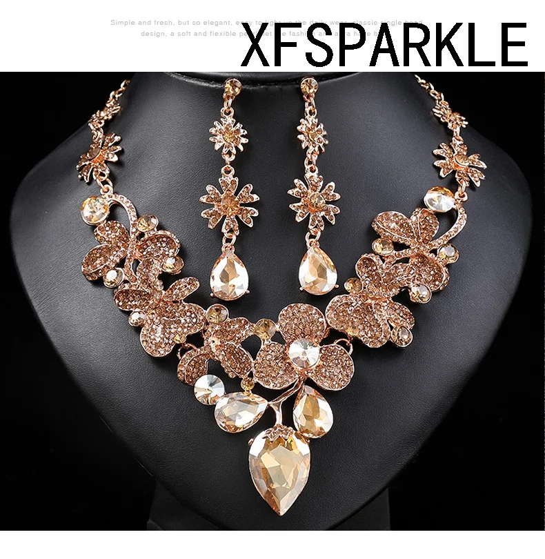 New Vintage necklace set women\'s luxury crystal banquet dress accessories