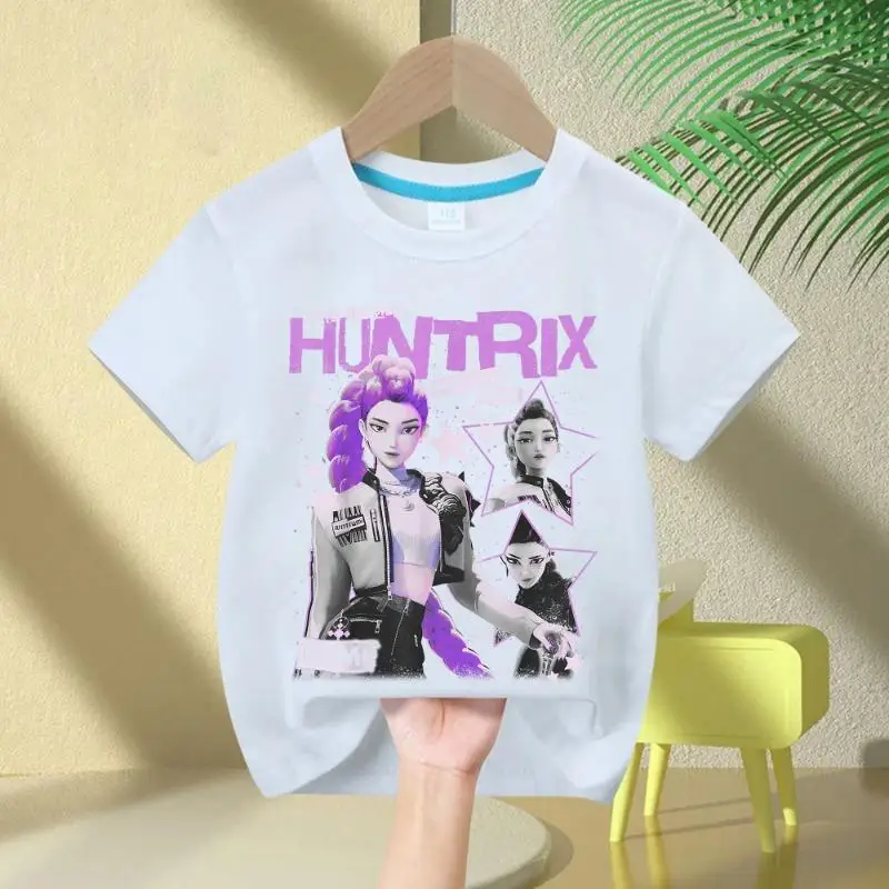 حار بيع K POP شيطان هنتر القطن تي شيرت، الكبار والأطفال أنيمي طباعة قصيرة الأكمام، أعلى العصرية لملابس الصيف الخارجية #4