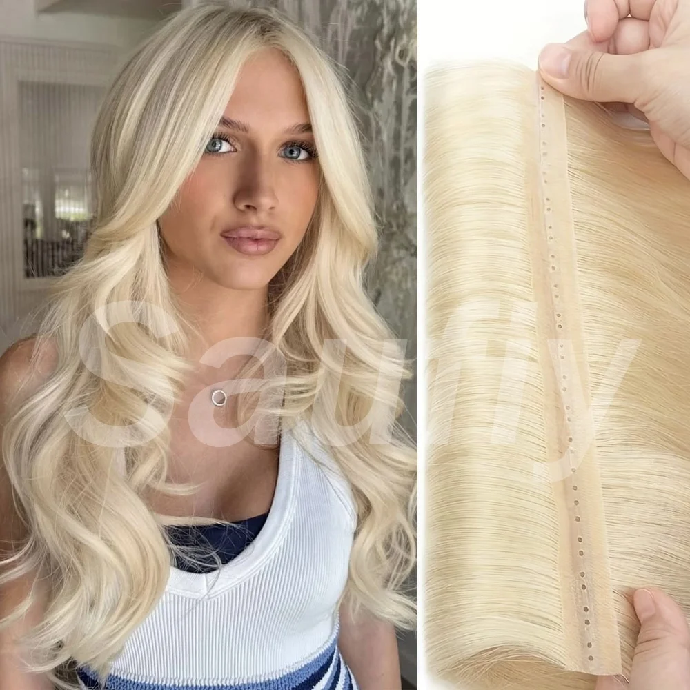 Blonde Injected Hole Weft Human Hair Extensions Straight Twin Tab Butterfly Weft Hair Extensions Natural Invisible Brown Balayge Blonde Black Hole Weft Extensions For Salon
