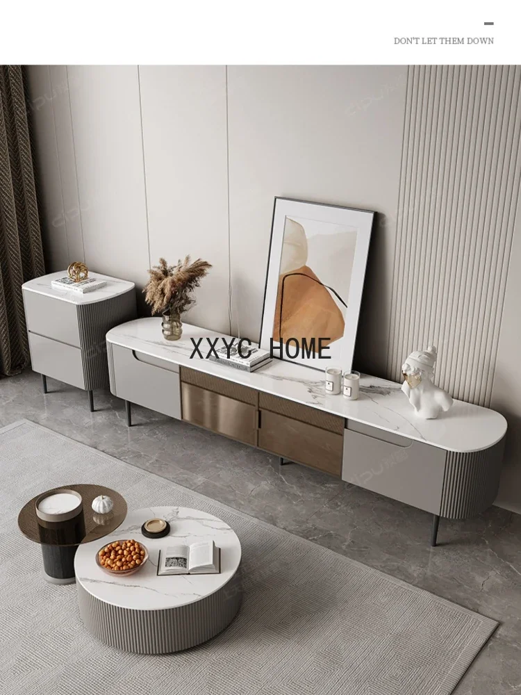 Italian Minimalist Stone Plate Coffee Table TV Cabinet Combination Simple Home round Light Luxury Coffee Table