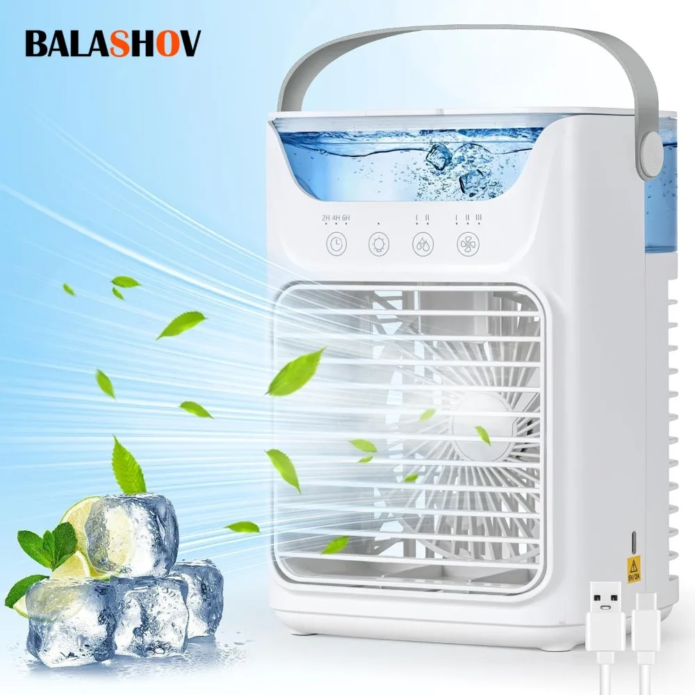 Refroidisseur d'air évaporatif USB, climatiseur portable, mini ventilateur de refroidissement, 3 vitesses de ventilation, réservoir d'eau de 650 ml