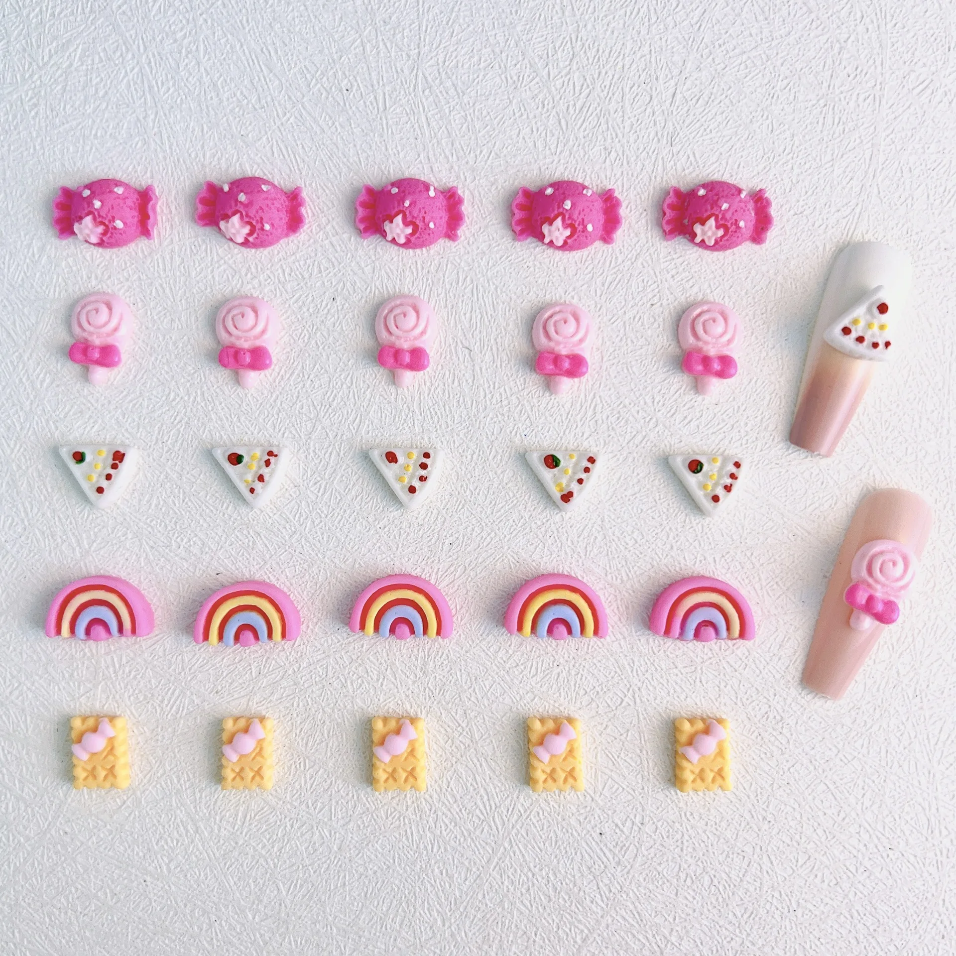 10Pcs Pink Candy Cartoon Nails Charms Lollipop Rainbow Biscuit Cake Nails Rhinestone 3D Cute Cookies DIY Manicure Accessories #1