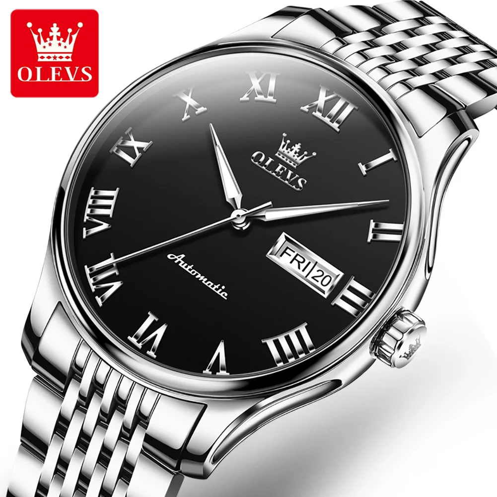 

OLEVS Men's Watches Simple Classic Fine Steel Original Self-winding Automatic Mechanical Wristwatch Waterproof Luminous Date New