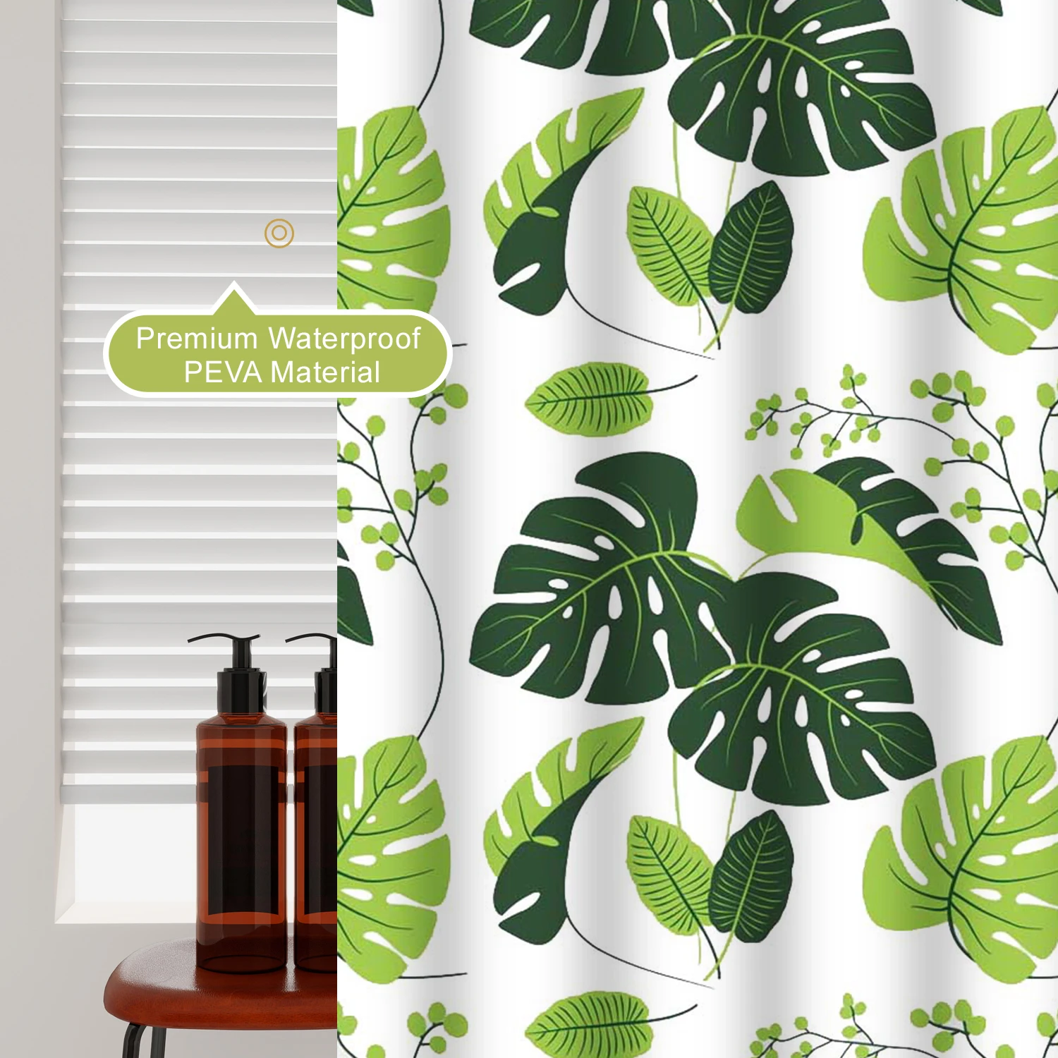 1pc Monstera Leaf Popular Shower Curtain Waterproof PEVA Botanical Bathroom Decor