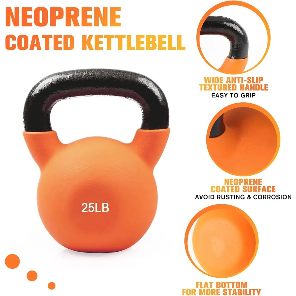 Neoprene Coated Solid Cast Iron Kettlebell 5 to 50 LB, Great for Full Body Workout, Cross-Training & Strength Training