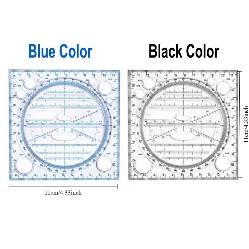 2pc Multifunction Rotatable Drawing Template Art Design Construction Architect Geometry Circle Drafting Measuring Scale Ruler