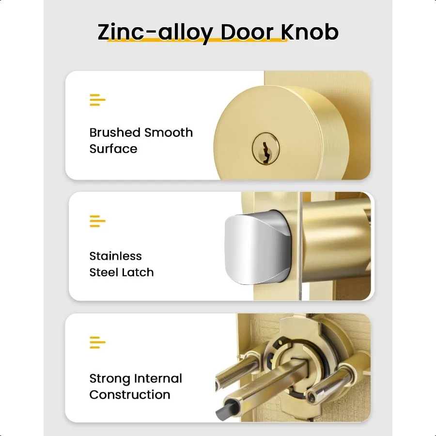 مقبض الباب الخارجي الذهبي مع مجموعة قفل الباب الخارجي الذهبي المصقول المعاصر مع ديدبولت النحاس الثقيل Fr