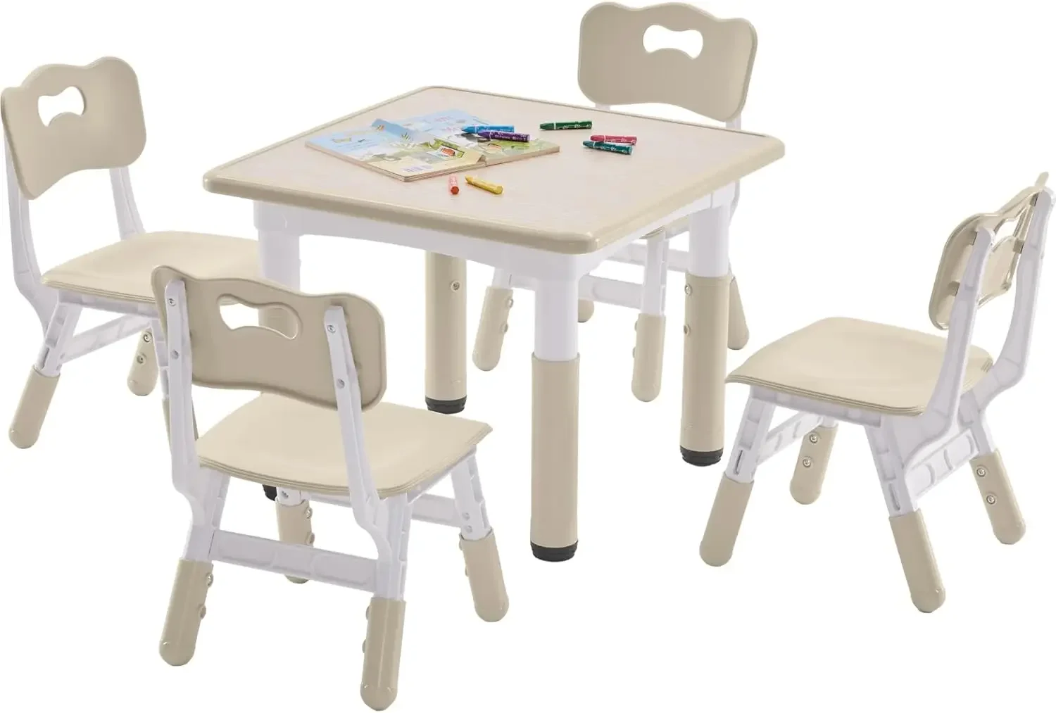 Table and 4 Chairs Set, Height-Adjustable Toddler Table and Chairs Set with Graffiti Desktop, 23.6''L x 23.6''W Children Activit