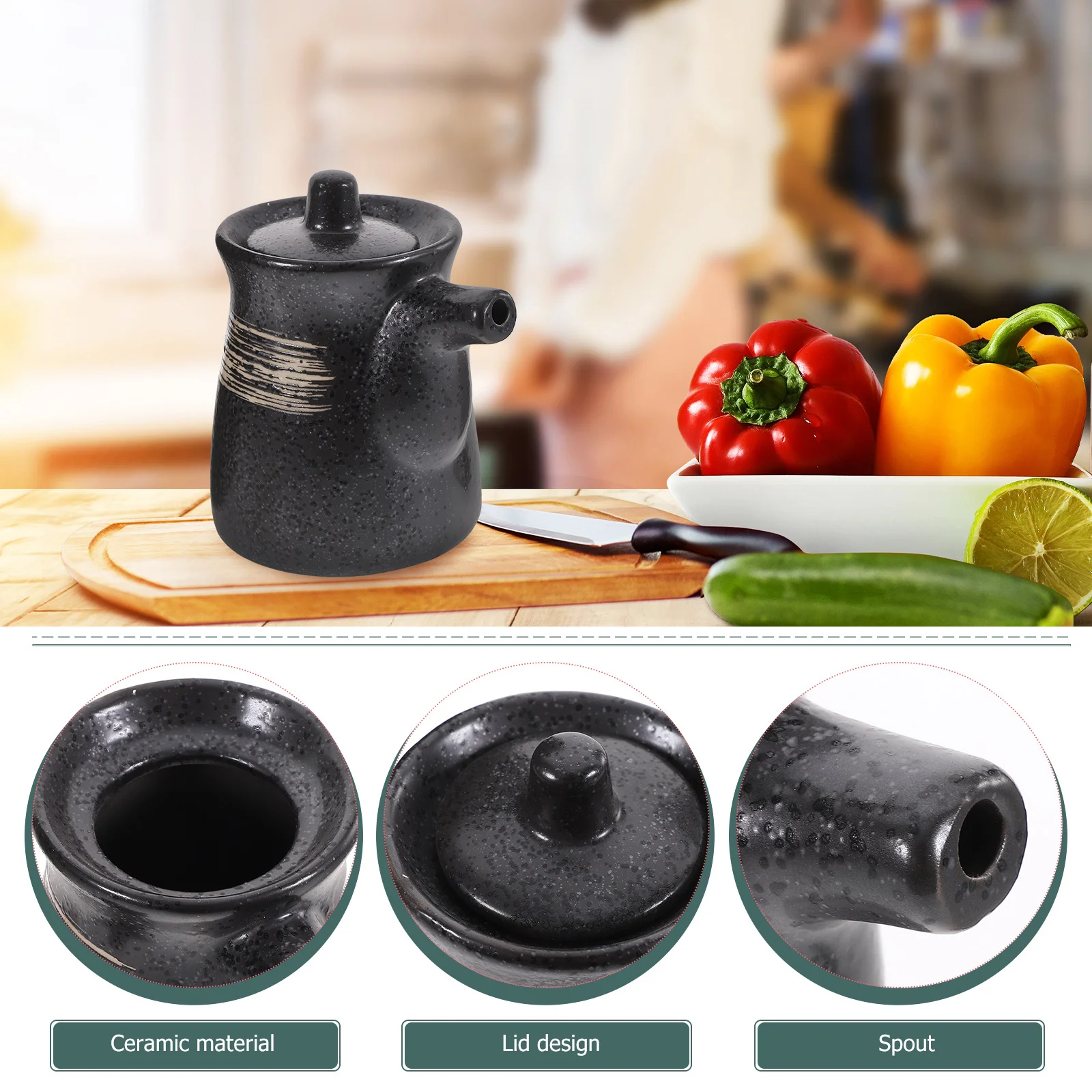 

1 шт., керамическая бутылка для соевого соуса, черная горизонтальная полоса, диспенсер для масла и уксуса, контейнер для приправ, кухонный инструмент