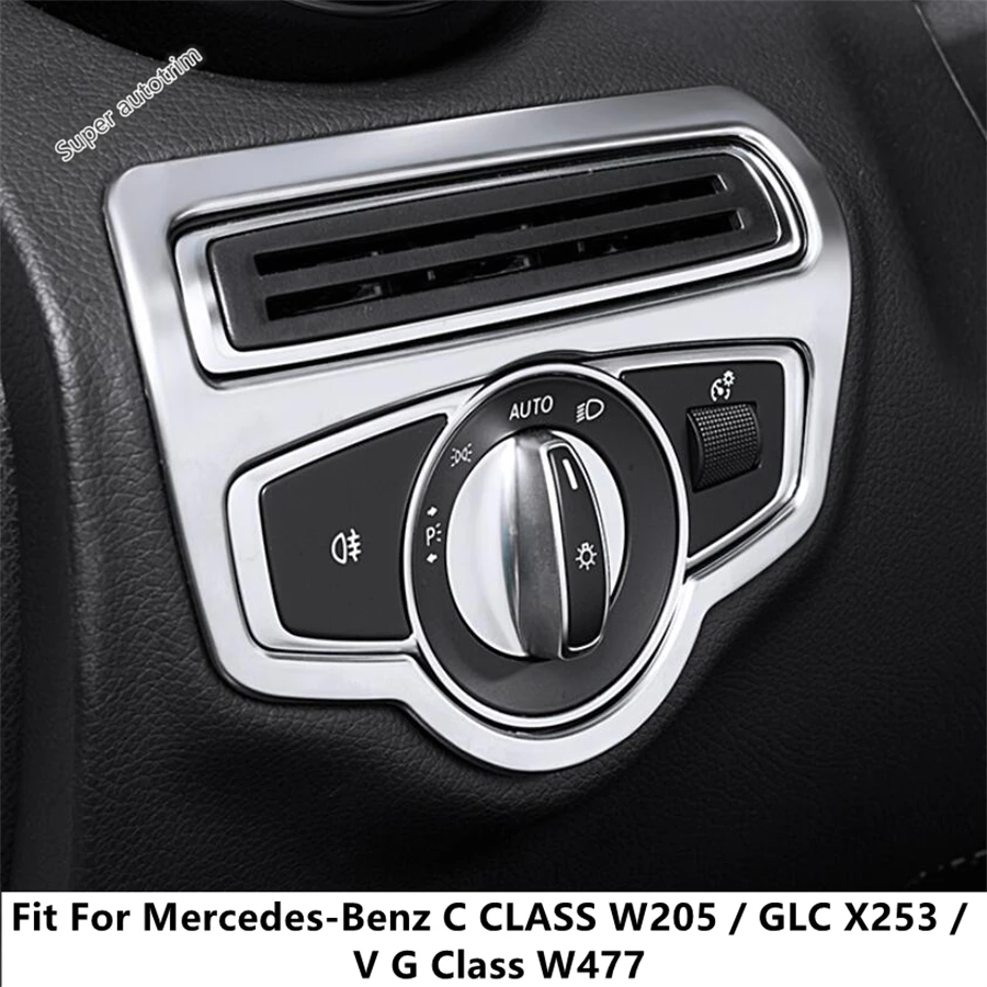 Car Head Lights Lamp Switch Button Panel Cover Trim Matte Accessories For Mercedes-Benz C CLASS W205 / GLC X253 / V G Class W477