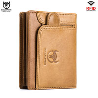 BULLCAPTAIN Men's RFID Blocking Wallet Personality Brand Design Tongue Wallet's Leather Wallets Male Compact Mini Card Holder