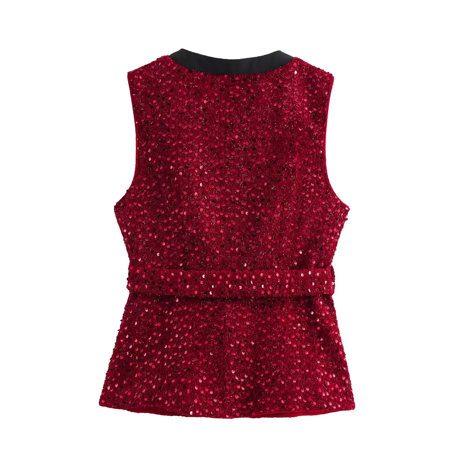 

ZBZR Spring New Women's Faion Personali V-ne iny Thiened Tweed Waist-cinching Vest Top Polyester Fiber Blend
