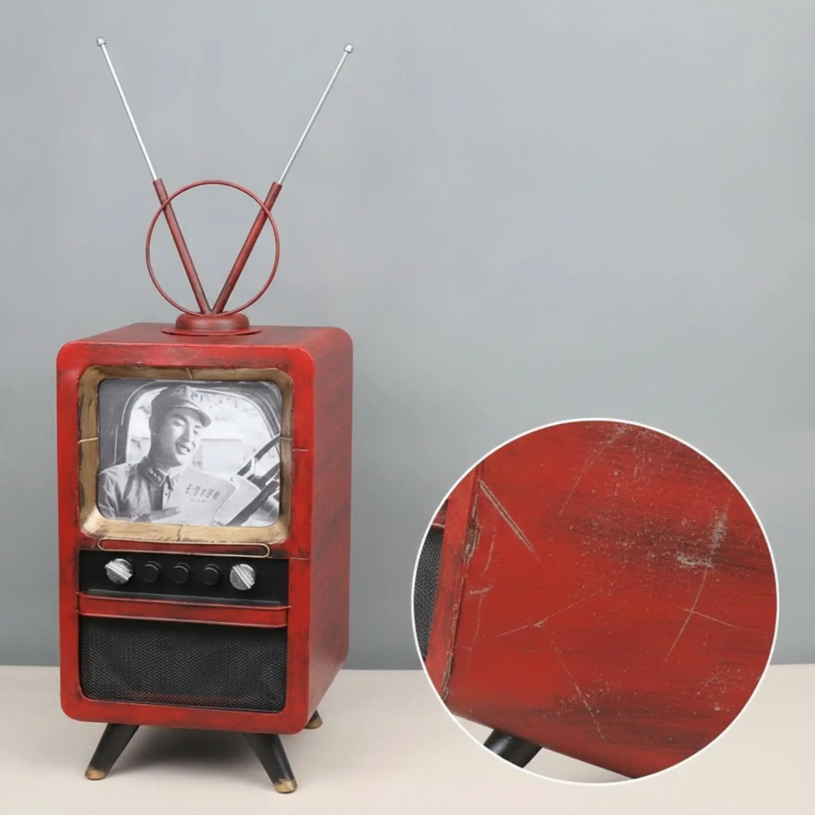 Vintage Television Model with Antenna Tabletop Television Ornament with Antennae Decorative for Collectors, Photography