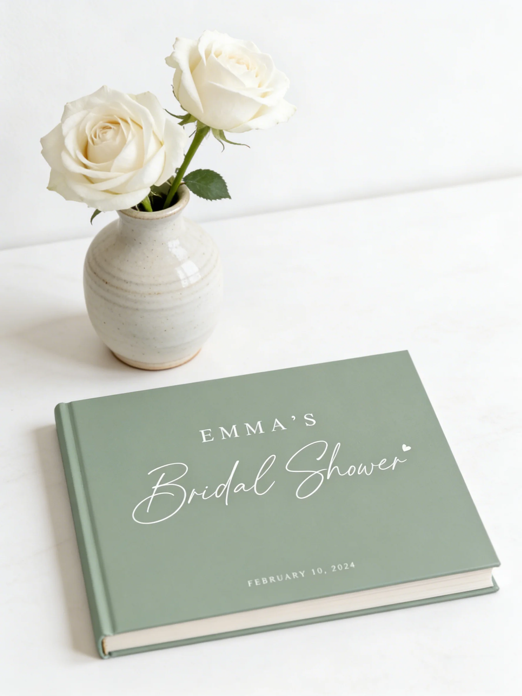 

Sage Green Bridal Shower Hardcover Scrapbook, Personalized Rustic Photo Album with Multiple Color Choices