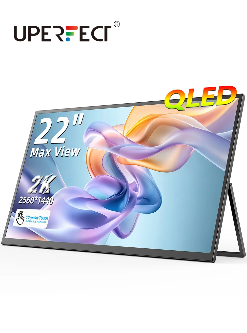 UPERFECT 22인치 2K 휴대용 터치스크린 모니터 w/VESA 및 180도 조절 스탠드, 2560 * 1440 QHD FreeSync IPS HDR 대형 게임 디스플레이, USB-C HDMI 여행용 2차 모니터 노트북 스위치 폰용