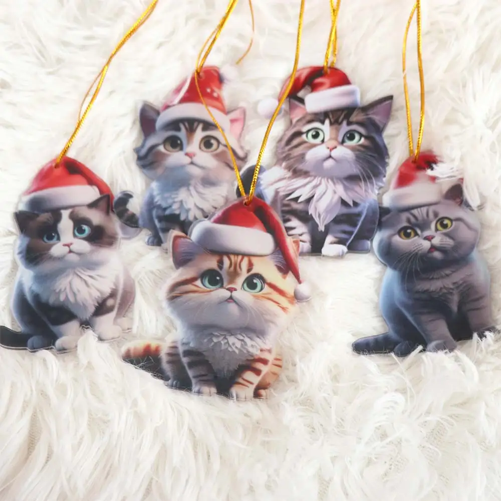 

Backpack Acrylic Christmas Tree Pendant 2D Flat Cartoon Cat Christmas Hanging Cute Kitty Xmas Tree Ornaments Garden