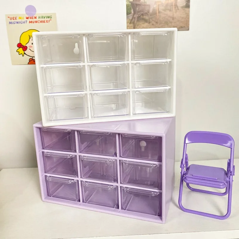 9 Grid Desktop Storage Organizer Boxes Transparent Small Drawer Partitioned Student Desk Wall-mounted Sundries Storage Box