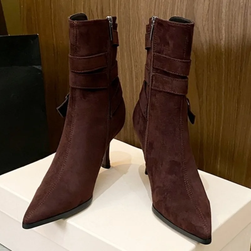 

Женские ботильоны на высоком каблуке, дизайнерские туфли с острым носком, элегантные сексуальные короткие ботинки «Челси», вечерние модельные туфли-лодочки, Zapatillas Mujer