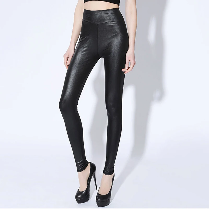 Black Pu Leather Skinny Pants Women Sexy Slim Fit Elastic Pencil Pants Ladies Solid Color PU Leather Party Trousers