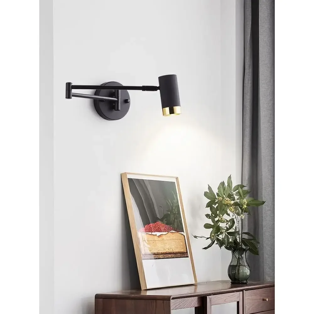 Hotel bedroom rocker arm wall lamp living room creative telescopic long pole long arm foldable bedside reading wall lamp
