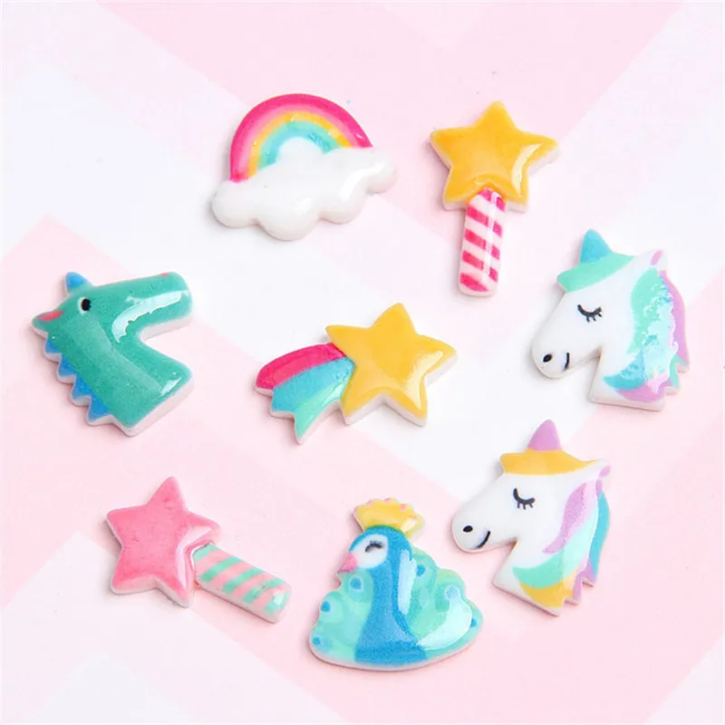 20Pcs Kawaii Unicorn Star Flatback Resin Cabochon Scrapbooking Craft Phone  Embellishments Diy Accessories