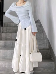 Autumn Korean Fashion Sweet Two Piece Sets Women Irregular Pullover + White Long Skirt New Design Chic Off Shoulder Pretty Suit