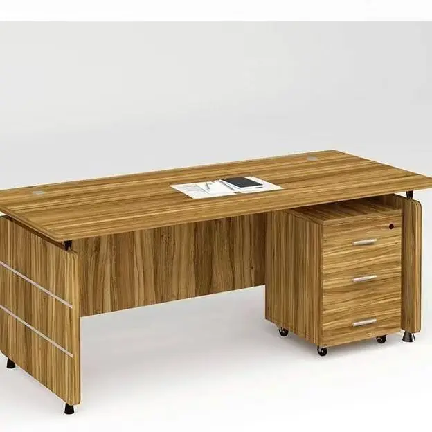 Modern Solid Wood Office Furniture 2-Drawer Extendable Boss Employee Chair with Stainless Steel Staff Desk for Computer Use