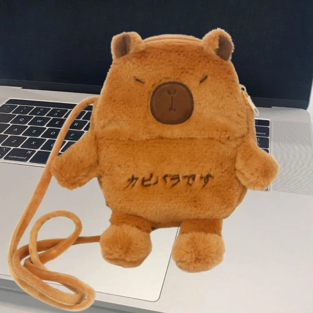 Durável dos desenhos animados capivara crossbody saco estilo coreano bonito boneca de pelúcia bolsa de ombro macio capivara telefone saco viagem