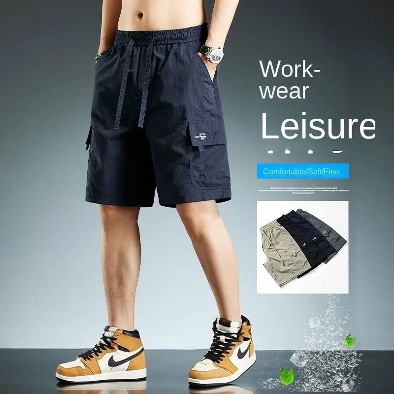 Mens Cargo Shorts Summer Casual Quick Dry Lightweight Straight Elastic Waist Loose Fit Beach Shorts Man